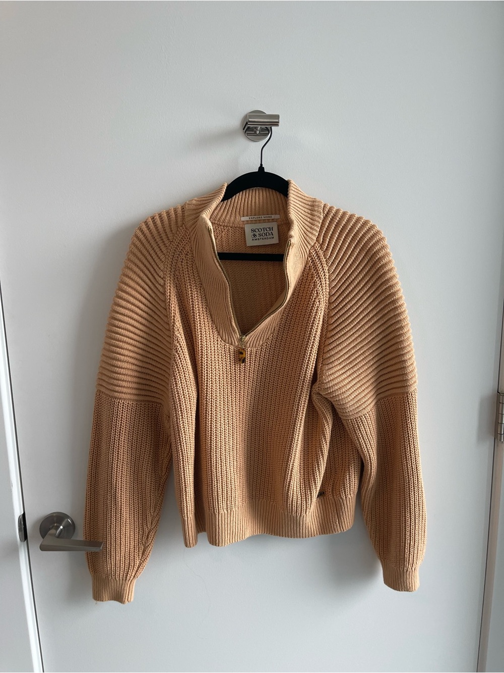 Scotch & Soda Women's Tan Ribbed Half-Zip Sweater
